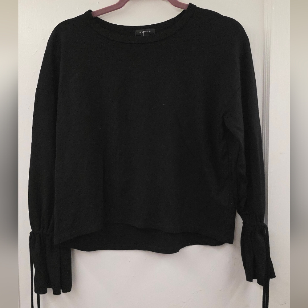 Halogen Black Tie Cuff Long Sleeve Top | Nordstrom | Size XS